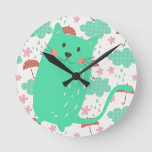 Horloge Ronde Chats en pluie