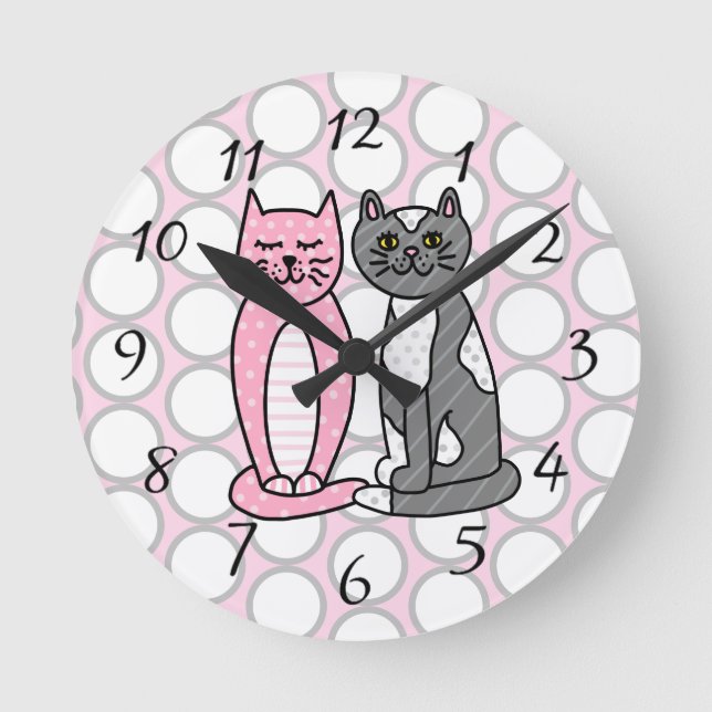 Horloge Ronde Chats Kitty Roses et Grey Cute Cute  (Recto)