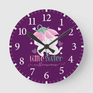 Horloge Ronde Chats Sous Parapluie Fleur Personnalisé Petite Soe
