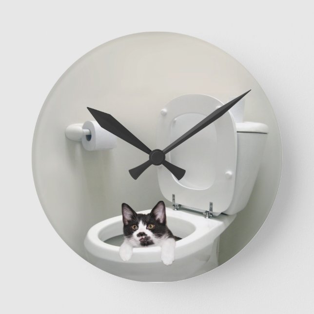 Horloge Ronde Chatte-chat dans un bol de toilettes (Recto)