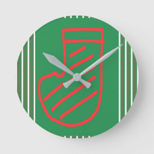 Horloge Ronde Chaussette de Noël Rouge Vert sur Fond Vert