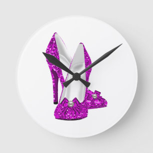Horloge Ronde Chaussures à talons hauts Stiletto Paillettes Rose