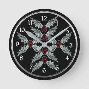 Horloge Ronde Chauve-souris en pierre de sang gothique Encerclée