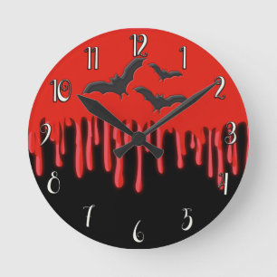 Horloge Ronde Chauves-souris gothiques et Halloween sang rouge q