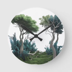 Horloge Ronde Chemin Forêt Mystique - Mur Artistique Inspiré De