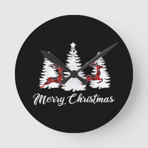 Horloge Ronde Chemise de Noël pour femmes Buffalo à carreaux