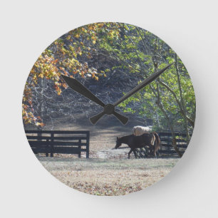 Horloge Ronde Cheval Brown marchant par la barrière