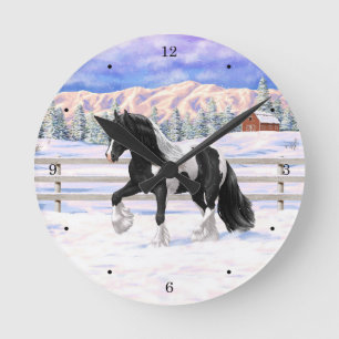 Horloge Ronde Cheval d'attelage de la bandelette tzigane noire d