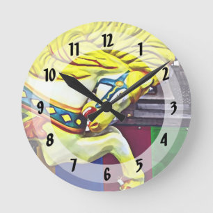 Horloge Ronde Cheval De Carrousel Avec Mane Jaune