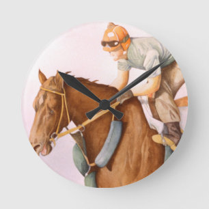 Horloge Ronde Cheval de course et Jockey