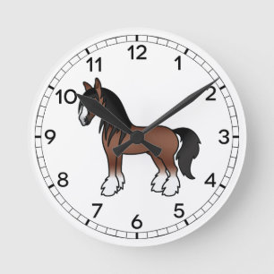 Horloge Ronde Cheval de dessin animé Shire Clydesdale Vanner Tsi