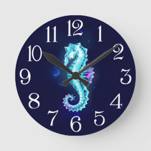 Horloge Ronde Cheval de mer de glace cristal sur Arrière - plan