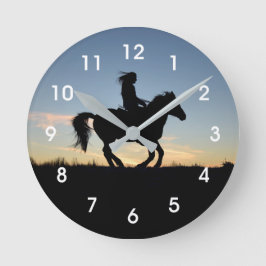 Horloge Ronde Cheval et cavalier Silhouette