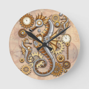 Horloge Ronde Cheval marin Steampunk Art surréaliste vintage