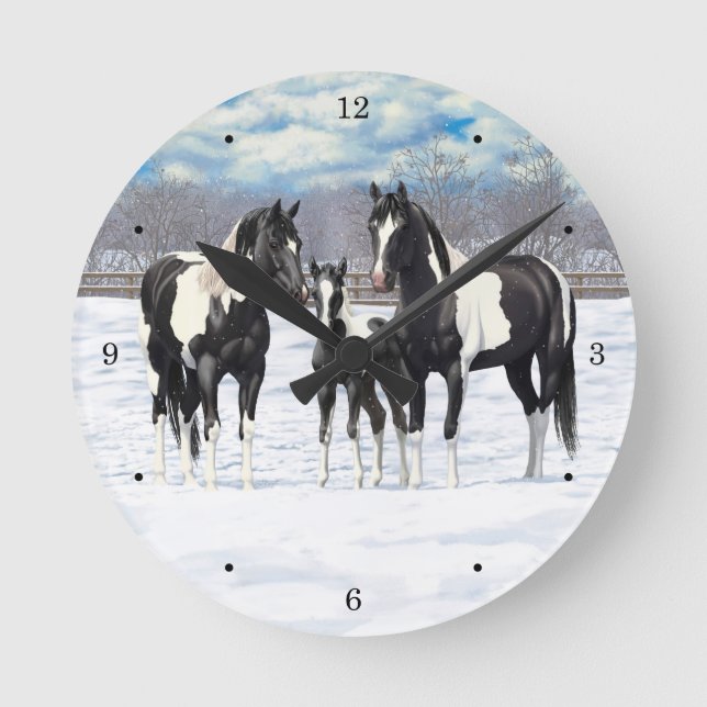 Horloge Ronde Cheval Pinto Quarter Noir Chevaux Paint Chevaux Da (Recto)