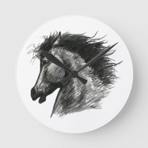 Horloge Ronde Cheval Sauvage Fougueux
