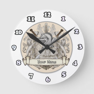 Horloge Ronde Chevalier sépia Bouclier nom de famille