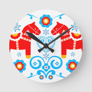 Horloge Ronde Chevaux rouges de Dala