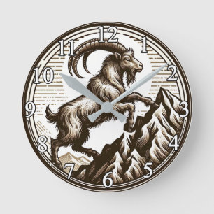 Horloge Ronde Chèvre Capricorne Anniversaire Zodiaque Montagne G