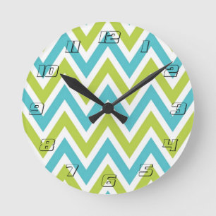 Horloge Ronde Chevron bleu et vert moderne