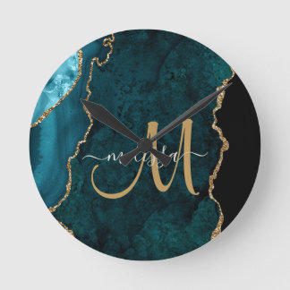 Horloge Ronde Chic Turquoise Gold Parties scintillant Agate Pers