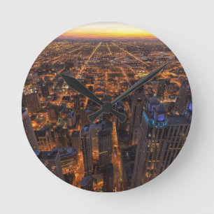 Horloge Ronde Chicago centre-ville au coucher du soleil