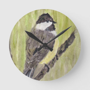 Horloge Ronde Chickadee Bird - peinture acrylique.