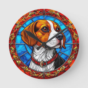 Horloge Ronde Chien beagle dans l'art vibrant en verre tendu