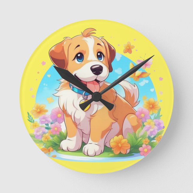 Horloge Ronde Chien chiot mignon (Recto)