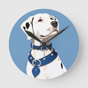 Horloge Ronde Chien Dalmatien Avec Collier Bleu