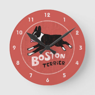 Horloge Ronde Chien de Boston de style rétro qui saute