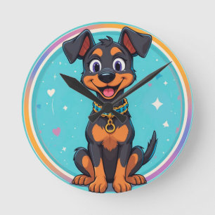 Horloge Ronde Chien de dessin animé mignon avec collier