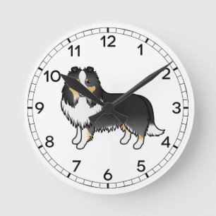 Horloge Ronde Chien de dessin animé Sheltie Shetland Sheepdog tr