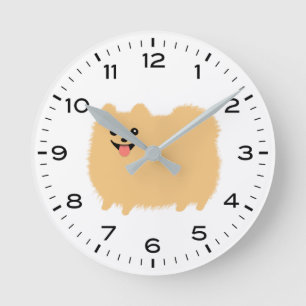 Horloge Ronde Chien de Poméranie mignon avec heures et minutes