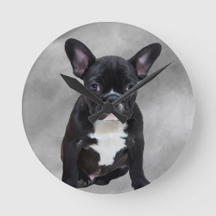 Horloge Ronde Chien de taureau français assis aquarelle peinture