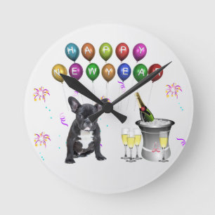 Horloge Ronde Chien de taureau français Nouvel An