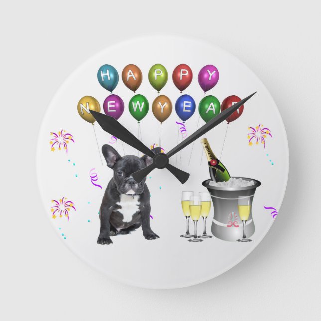 Horloge Ronde Chien de taureau français Nouvel An (Recto)