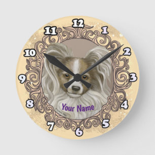Horloge Ronde Chien papillon