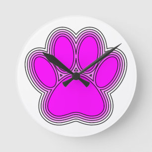 Horloge Ronde Chien Paw En Rose Avec Des Contours