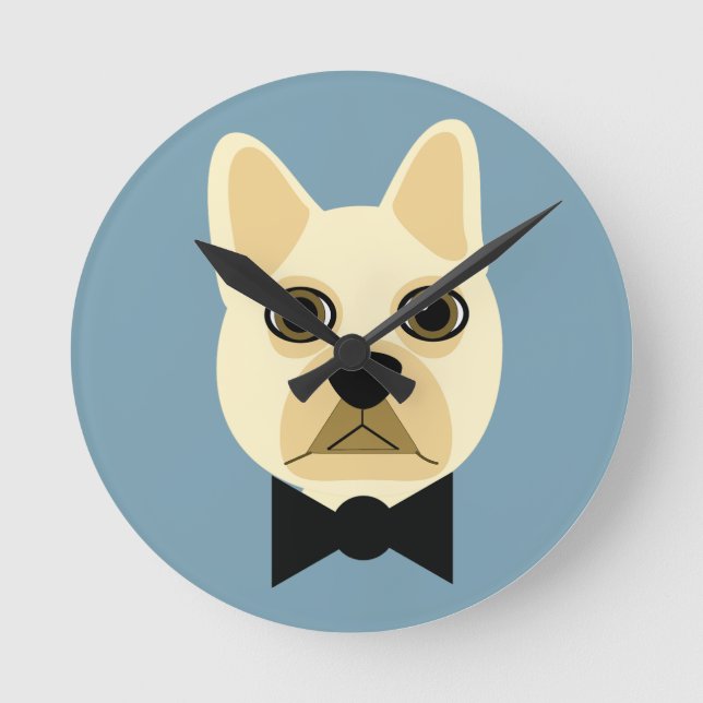 Horloge Ronde Chien-taureaux français avec bleu-bowtie (Recto)