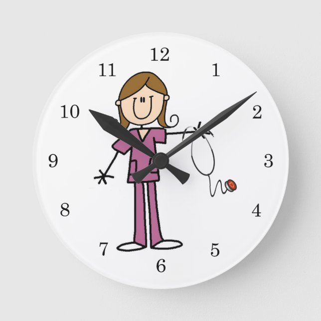 Horloge Ronde Chiffre femelle infirmière de bâton de cheveux (Recto)