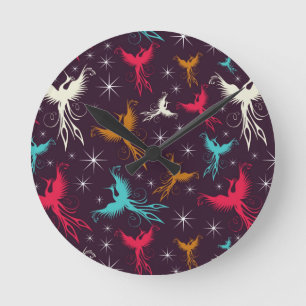 Horloge Ronde Chiffre motif d'oiseaux de Phoenix