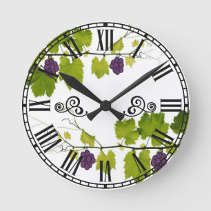 Horloge Ronde Chiffre romain de raisins et de vignes