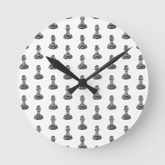 Horloge Ronde Chiffres d'échecs noir et blanc Pion Linocut