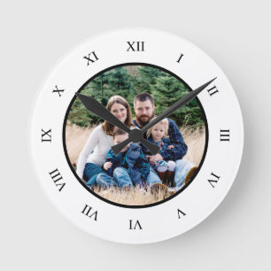 Horloge Ronde Chiffres noirs blancs romains photo personnalisée