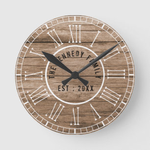 Horloge Ronde Chiffres romains blancs de la ferme rustique en bo