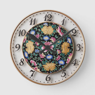 Horloge Ronde Chinoiserie Famille Noire MilleFleurs 