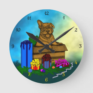 Horloge Ronde Chiot dans une boîte, Joyeux Noël