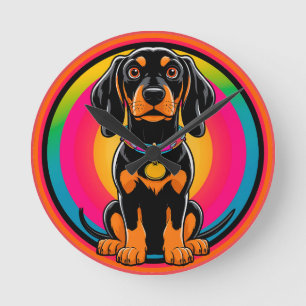 Horloge Ronde Chiots teckel entouré d'un arc-en-ciel vibrant