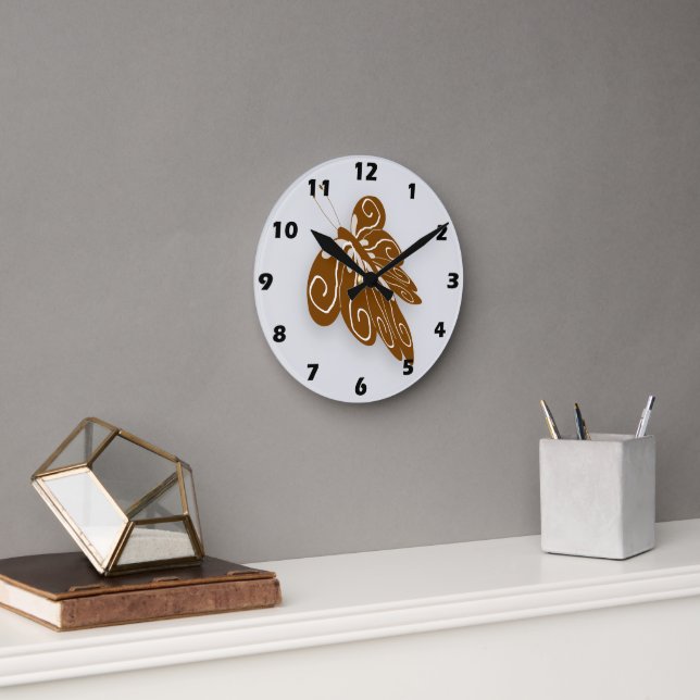 Horloge Ronde Chocolate Coloured Butterfly Design (Bureau)